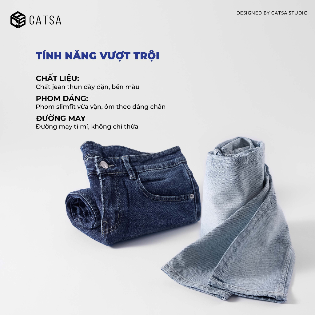 Quần jeans nam slimfit CATSA 2 màu, vải jeans dày dặn, thoáng mát, bền màu QDL156-157