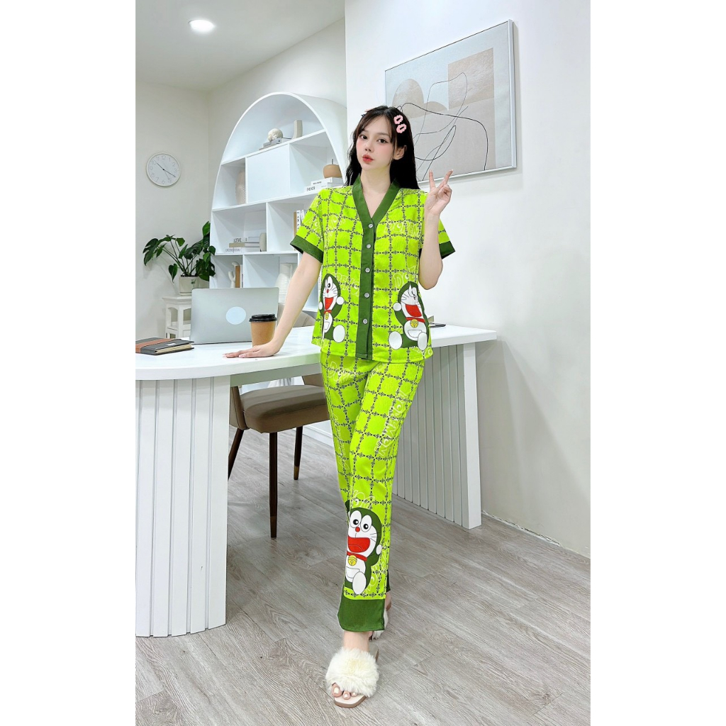 Đồ bộ mặc nhà lụa xước tay ngắn