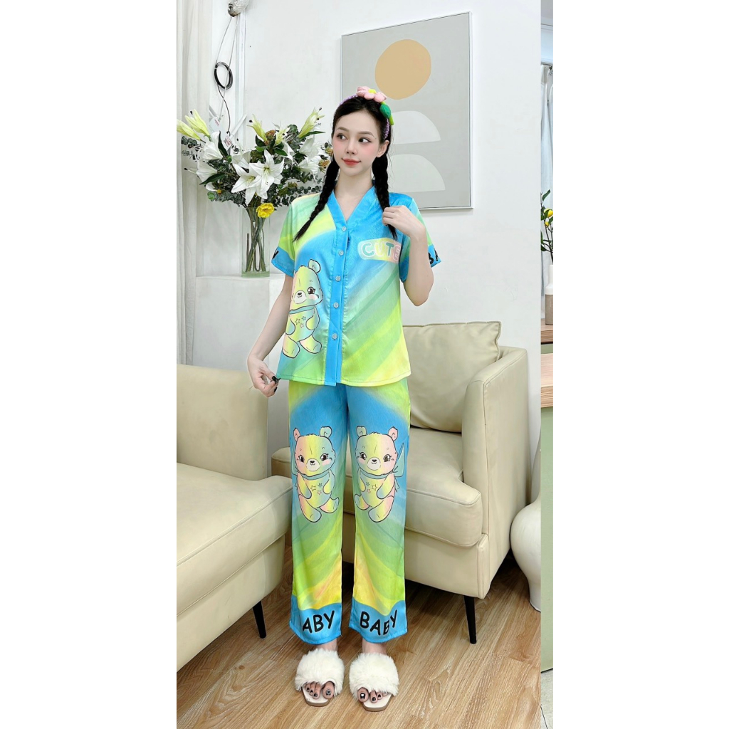 Đồ bộ mặc nhà lụa xước tay ngắn