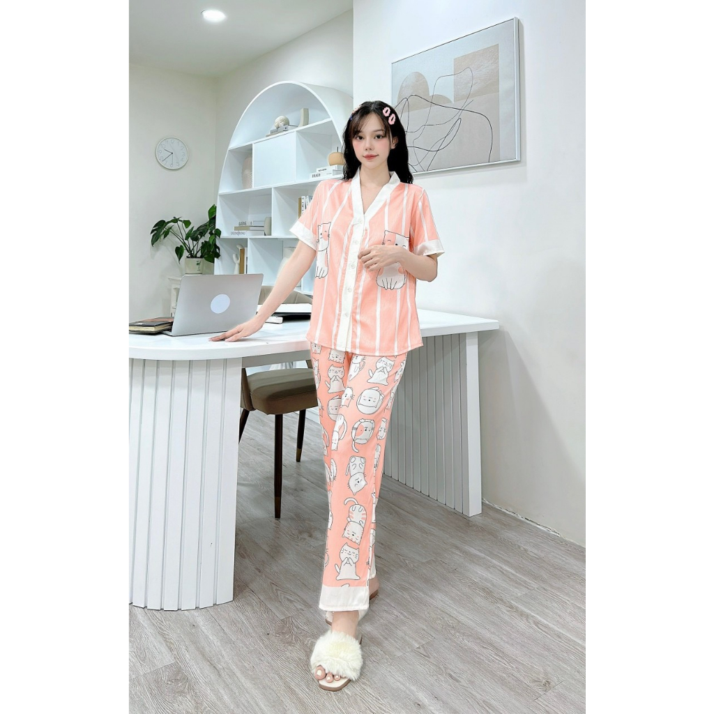 Đồ bộ mặc nhà lụa xước tay ngắn