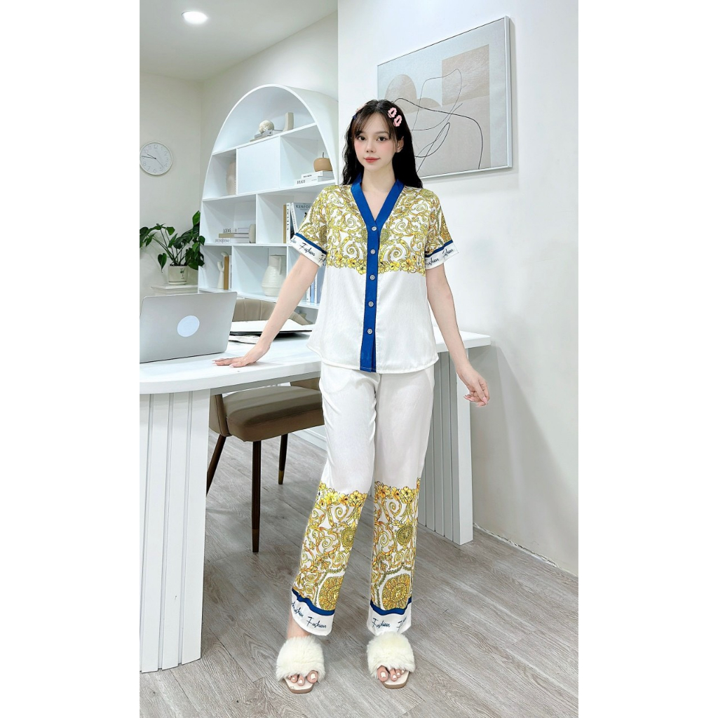 Đồ bộ mặc nhà lụa xước tay ngắn