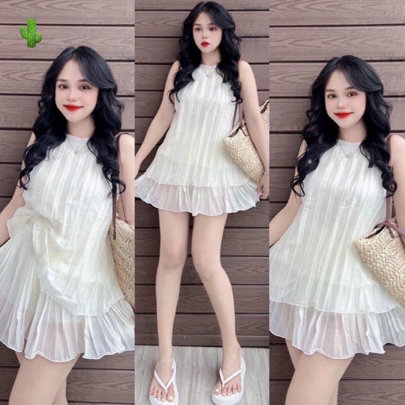 Set 2 món nữ dập li cổ yếm phong cách dễ thương