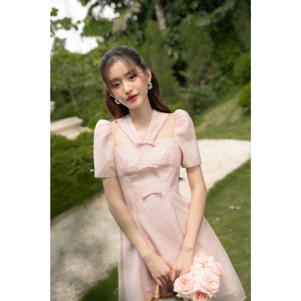 JM Dress Desgin - Đầm Pattern chân đổ, 1 hàng nơ 1R11.2305OG