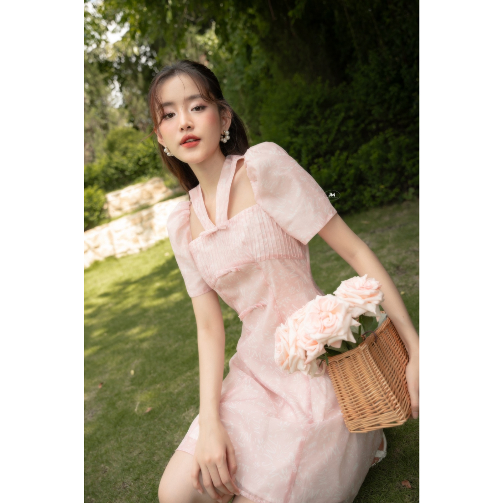 JM Dress Desgin - Đầm Pattern chân đổ, 1 hàng nơ 1R11.2305OG