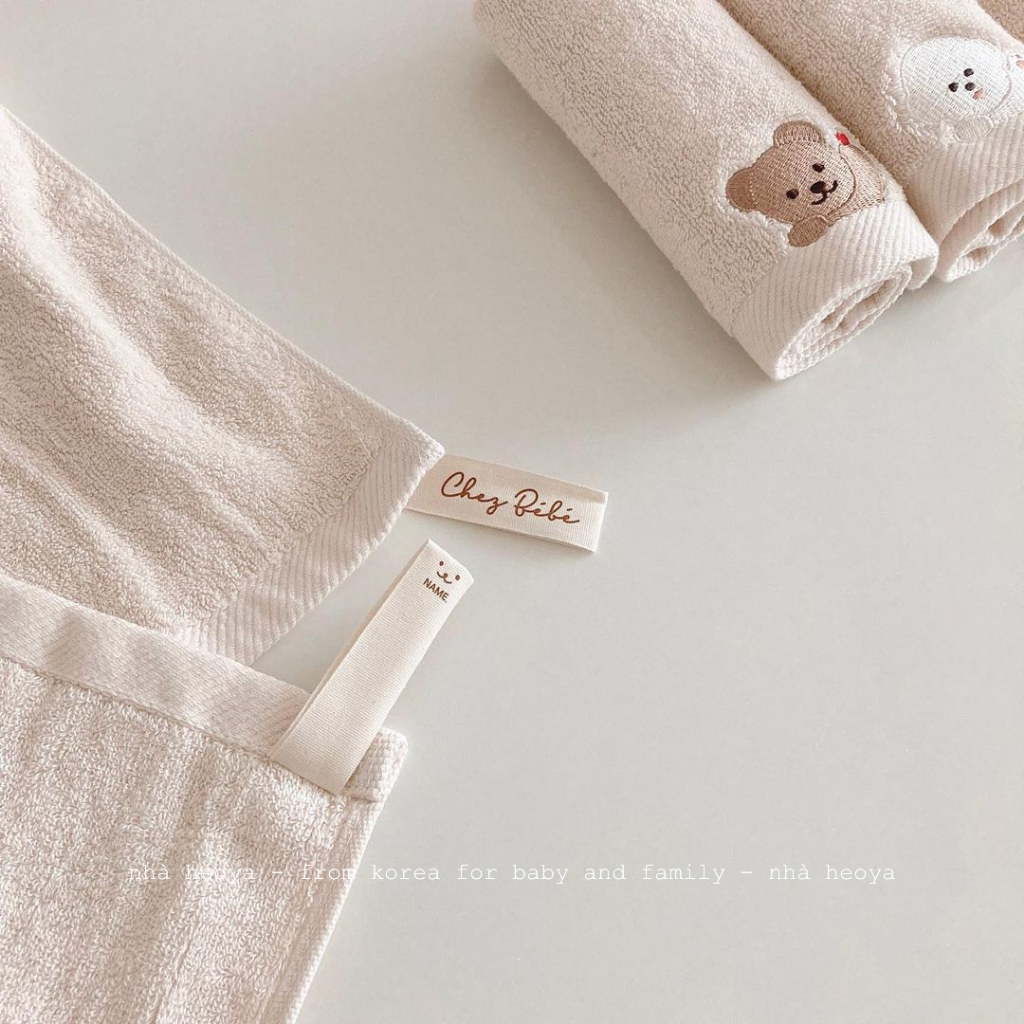 KHĂN MẶT THÊU HỌA TIẾT CHO BÉ CHEZBEBE HÀN QUỐC 100% COTTON ORGANIC