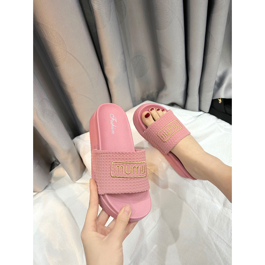 Dép quai vải thêu chữ MUMU siêu xinh đế cao 5 phân tự chụp