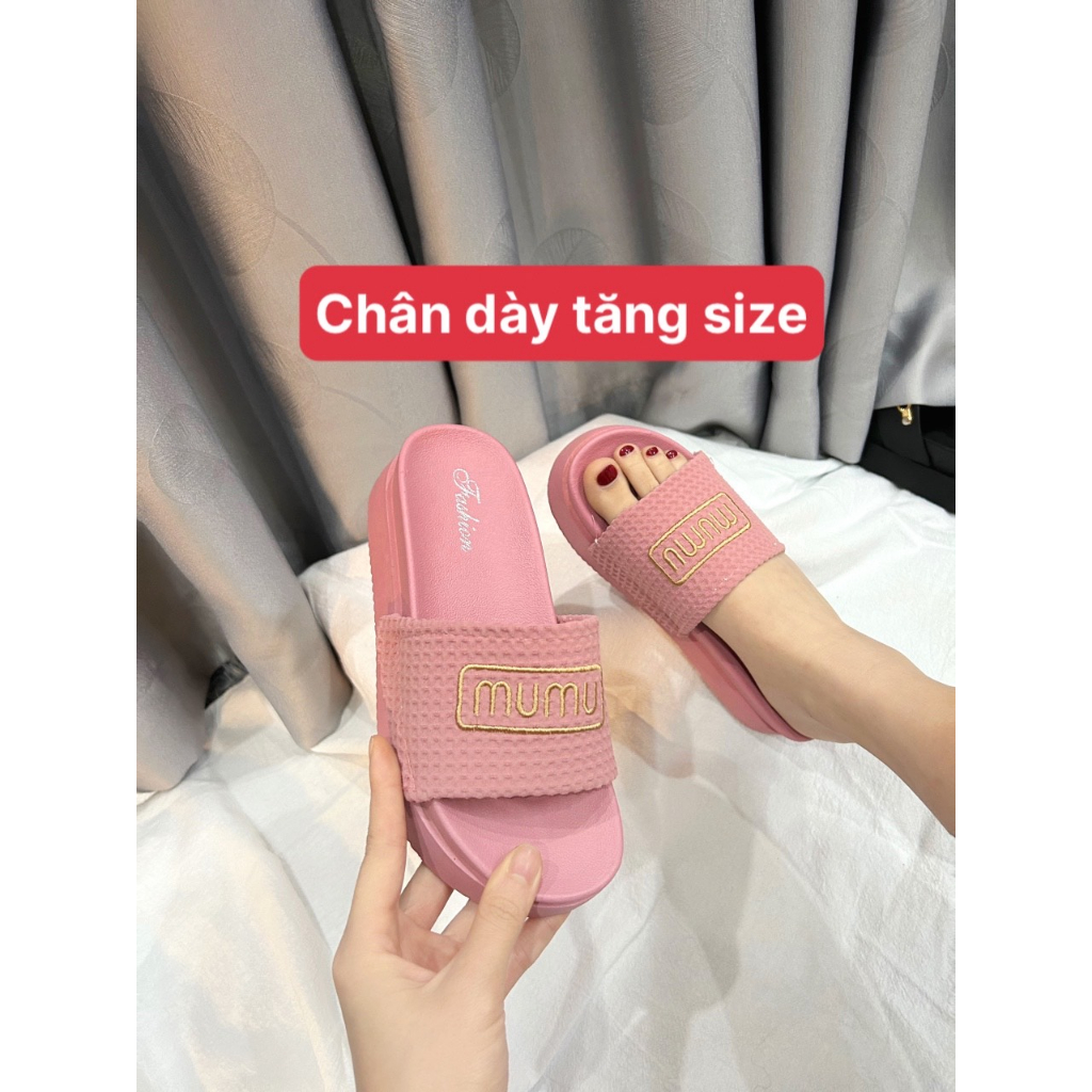 Dép quai vải thêu chữ MUMU siêu xinh đế cao 5 phân tự chụp