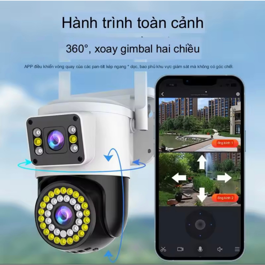 Camera ngoài trời yoosee xem cùng lúc 2 mắt 5.0Mpx siêu nét, góc rộng, đàm thoại 2 chiều, ban đêm có màu