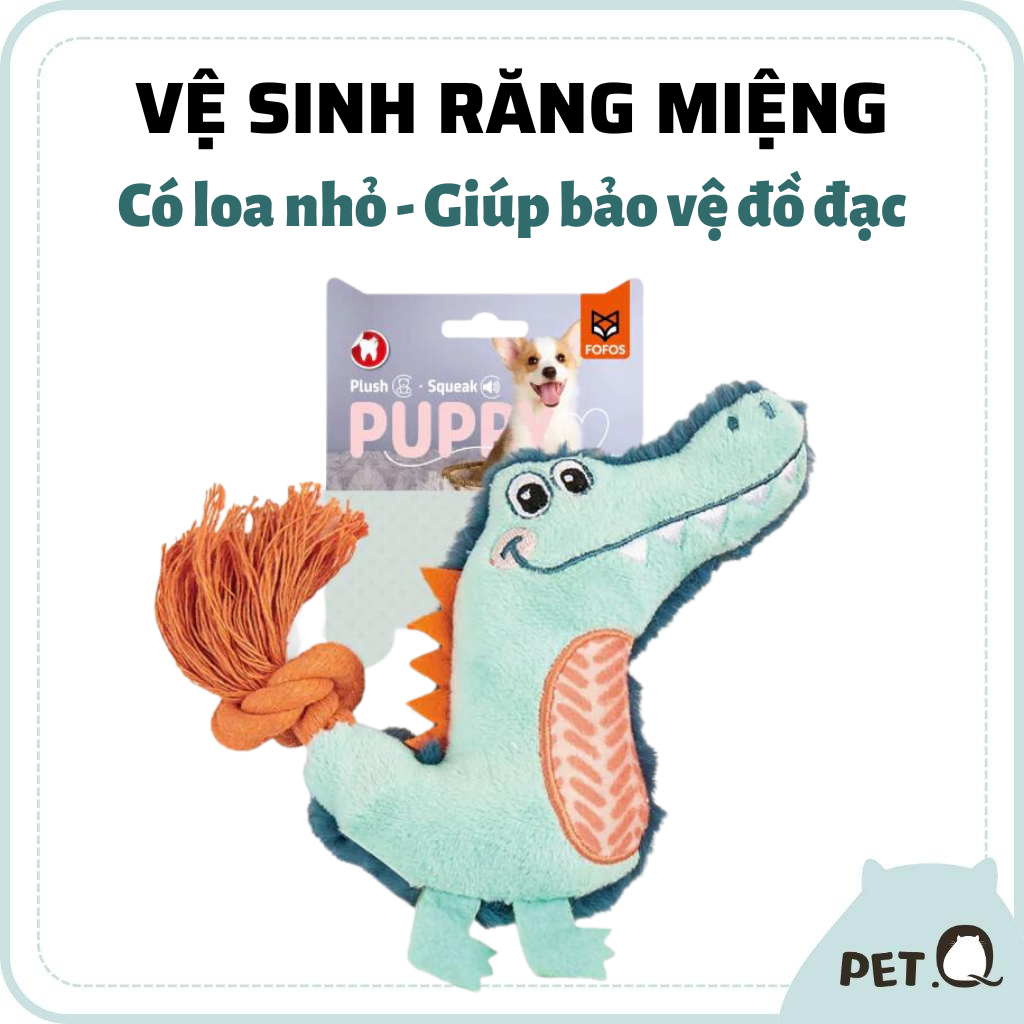 Đồ chơi cho chó FOFOS, Đồ chơi nhai gặm hình cá sấu, Tiếng kêu vui nhộn, Giúp làm sạch răng nướu chó, Vải nhung mềm mại