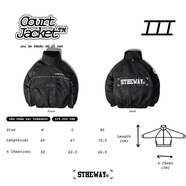 5THEWAY /street vocabulary/ COURT JACKET - BLACK aka Áo Khoác Dù Có Cổ màu Đen
