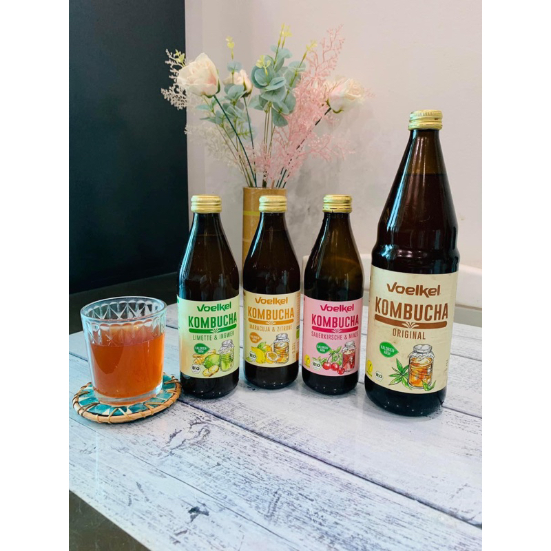 Trà Kombucha hữu cơ Voelkel các vị: truyền thống/cherry bạc hà/chanh gừng/chanh dây
