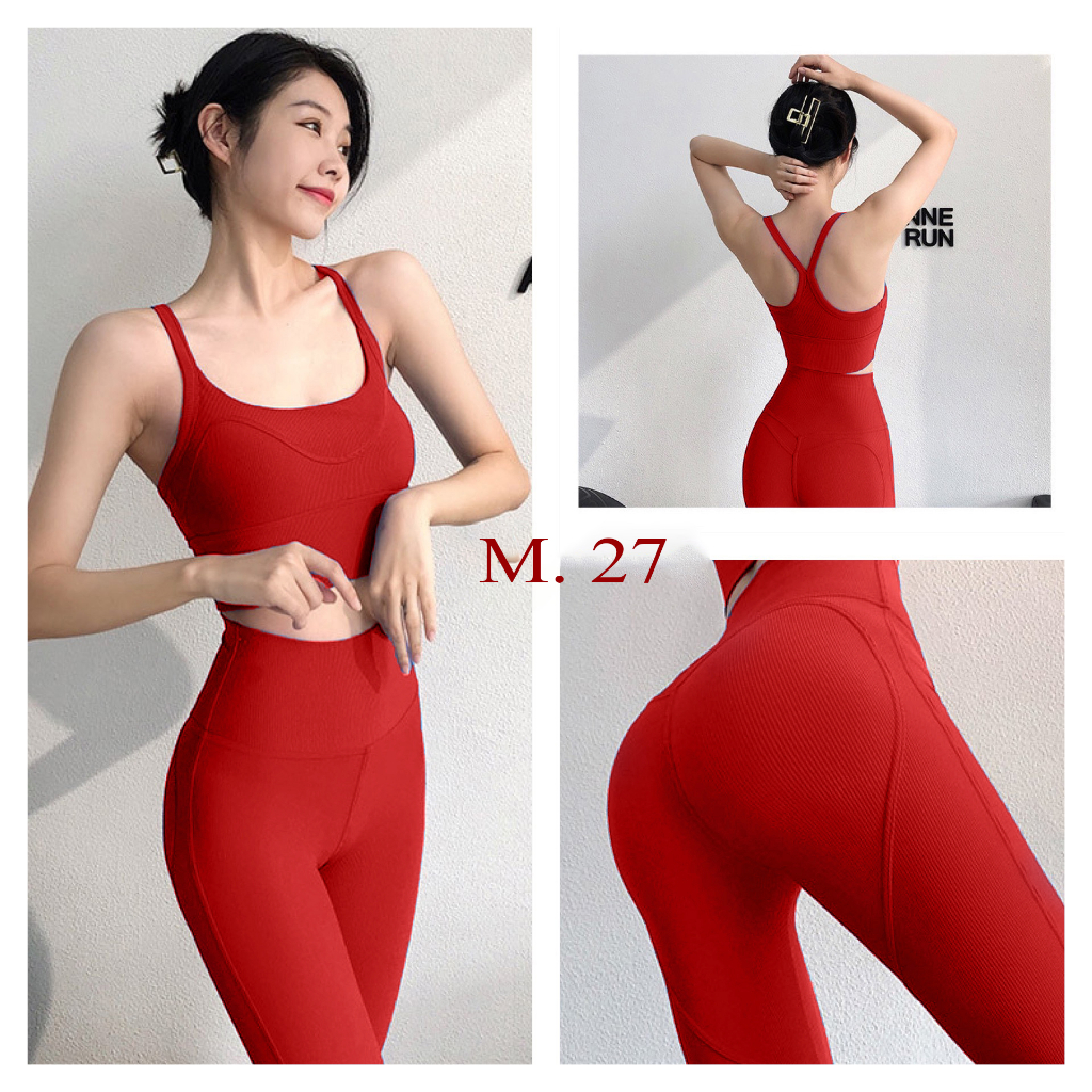 Bộ đồ tập gym yoga ... thun tăm có sẵn mút ngực