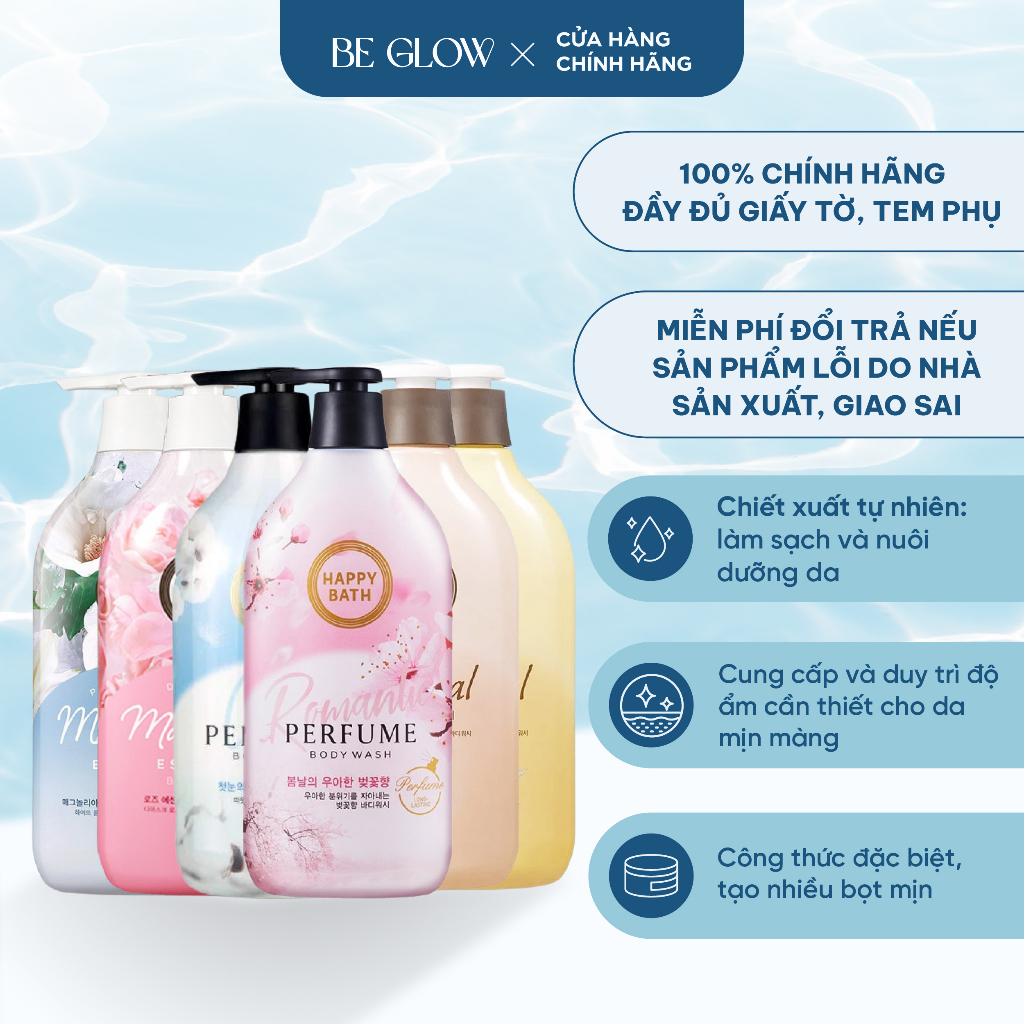 Sữa tắm Happy Bath Body Wash tắm sạch, lưu hương thơm Hàn Quốc 900ml - Be Glow Beauty