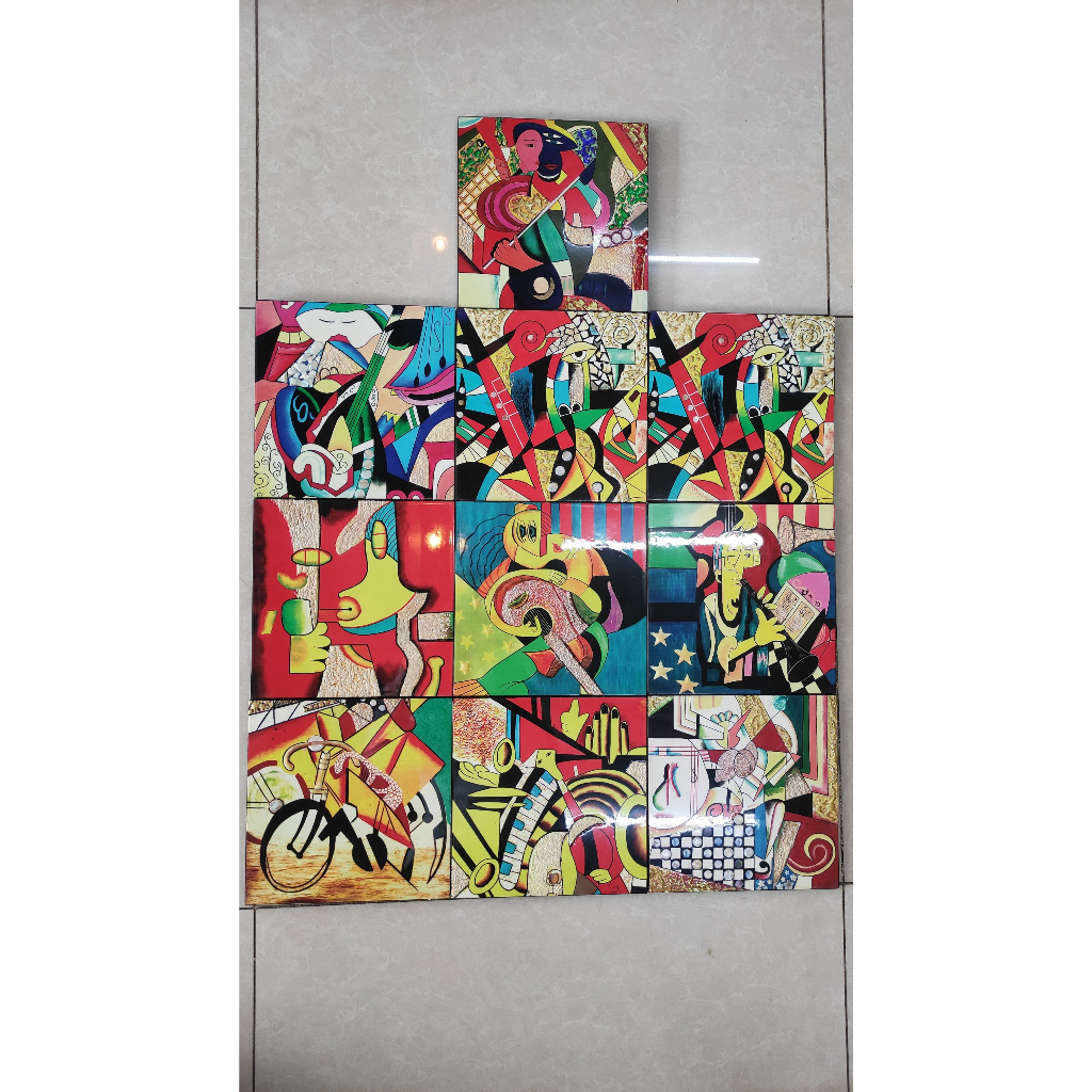 Tranh sơn mài PICASSO vẽ đắp nổi kết hơp cẩn ốc Thanh Bình Lê size 20x20 cm