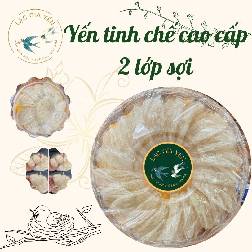 Yến Sào Cao Cấp Lạc Gia Yến - Yến Tinh Chế 2 Lớp Sợi - 50Gr/100Gr - Tặng Kèm Đồ Chưng Yến Và Thìa Hoa Mai Xinh Xắn