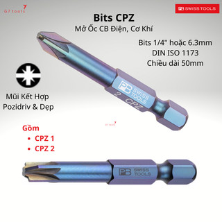 Mũi bits kết hợp pozidriv & mũi dẹp chiều dài 50mm pb swiss tools e6.180/1 & e6.180/2 - sản xuất tại thụy sỹ