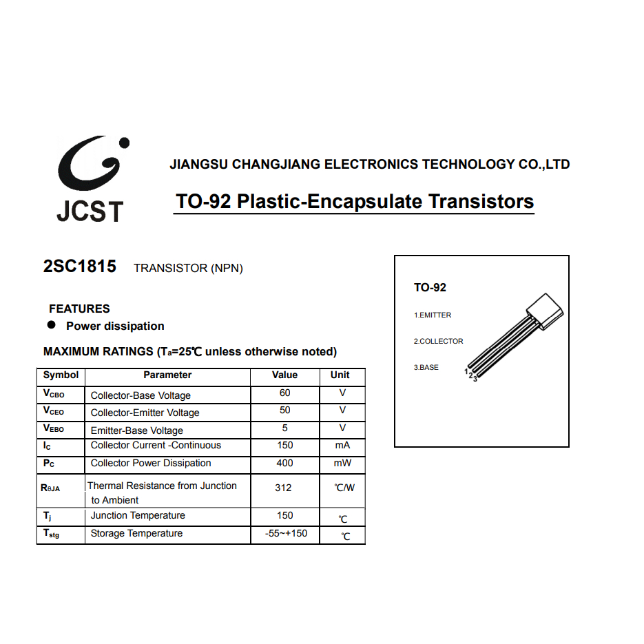 2SC1815 C1815 Transistor 0.15A 50V TO-92