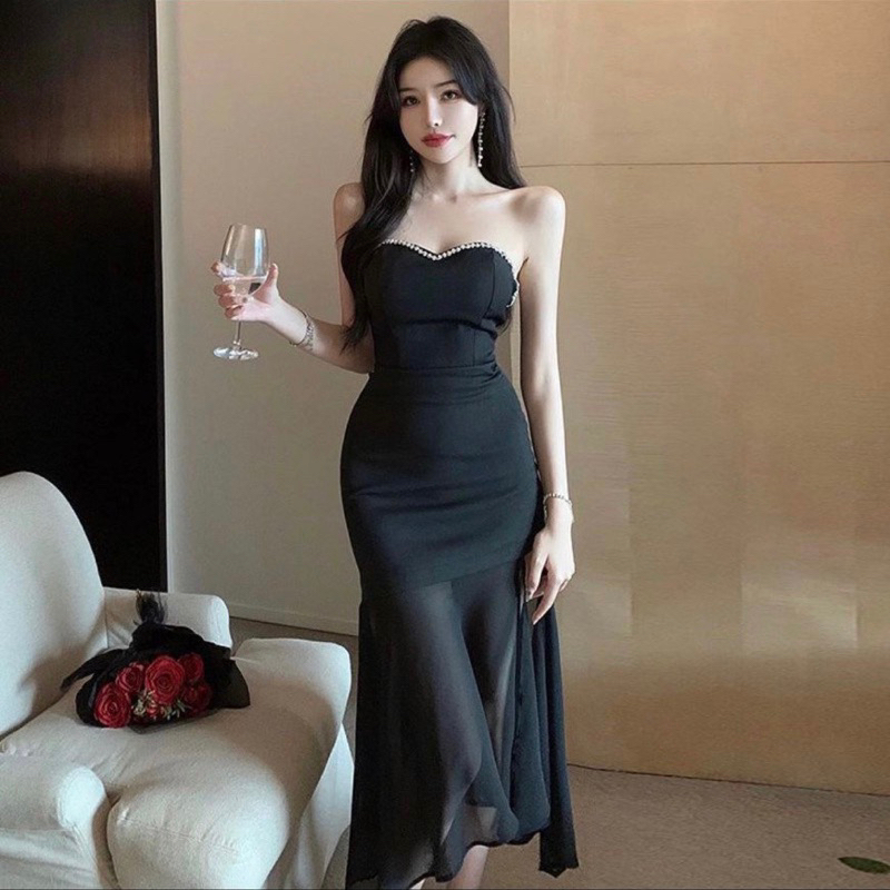 Đầm cườm thiết kế cúp ngực phối lưới (hình thật shop chụp ) - CarotShop