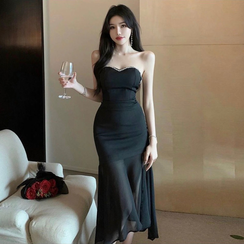 Đầm cườm thiết kế cúp ngực phối lưới (hình thật shop chụp ) - CarotShop