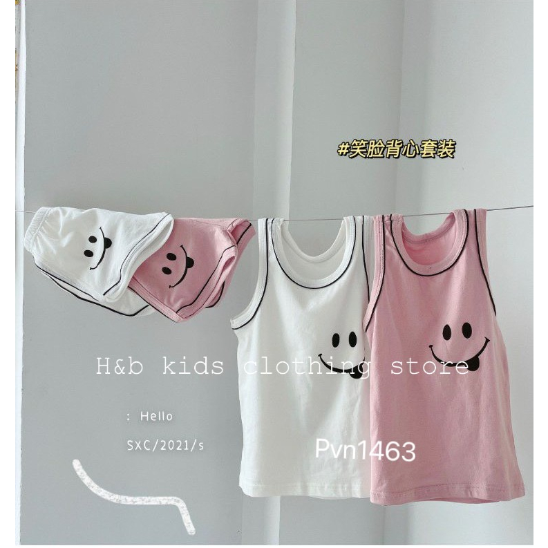 Bộ quần áo cho bé gái , sét bộ 3 lỗ Cotton mặt cười đáng yêu cho bé gái
