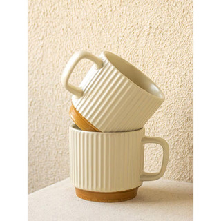 Cốc sứ cao cấp màu be, sọc gân nổi phù hợp với uống trà, cà phê, decor dung tích 240ml - Regala Decor