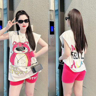 Set bộ 3 món thun gấu dâu áo sát nách quần đùi ôm
