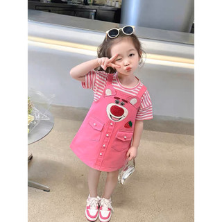 Set yếm kaki gấu dâu lotso kèm áo thun cotton mềm mát cho bé