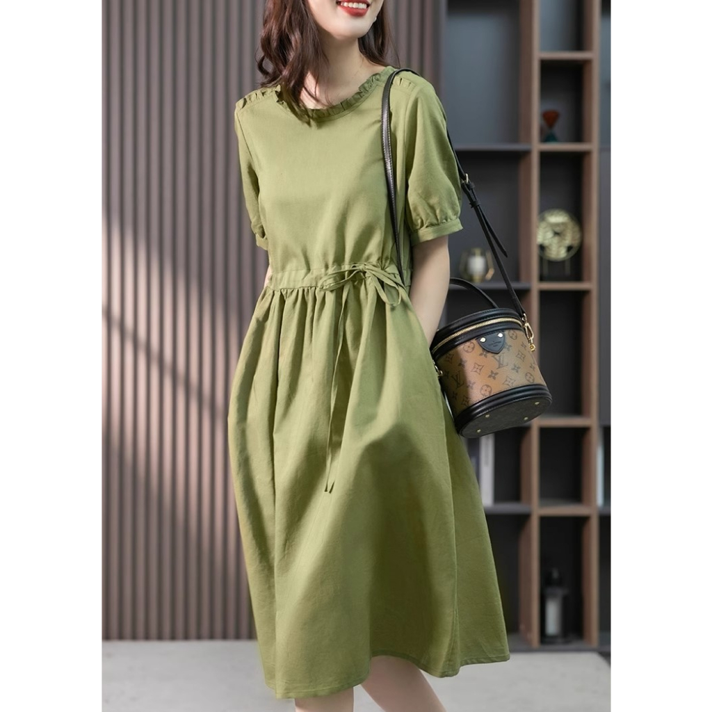 Đầm suông nữ rút eo cổ phối bèo chất liệu đũi cao cấp mẫu mới Da203