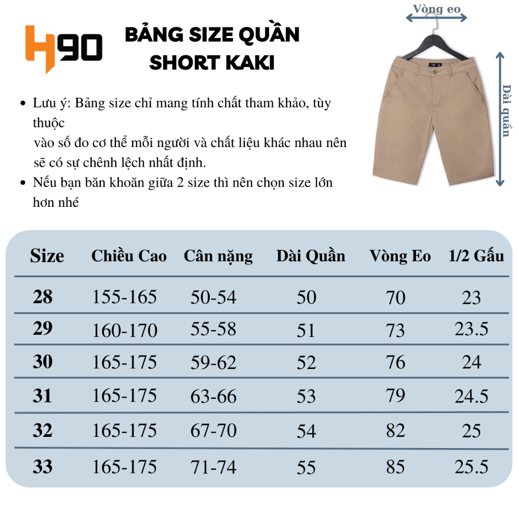 Quần short kaki nam H90 chất cotton premium siêu co giãn HSTK003-01