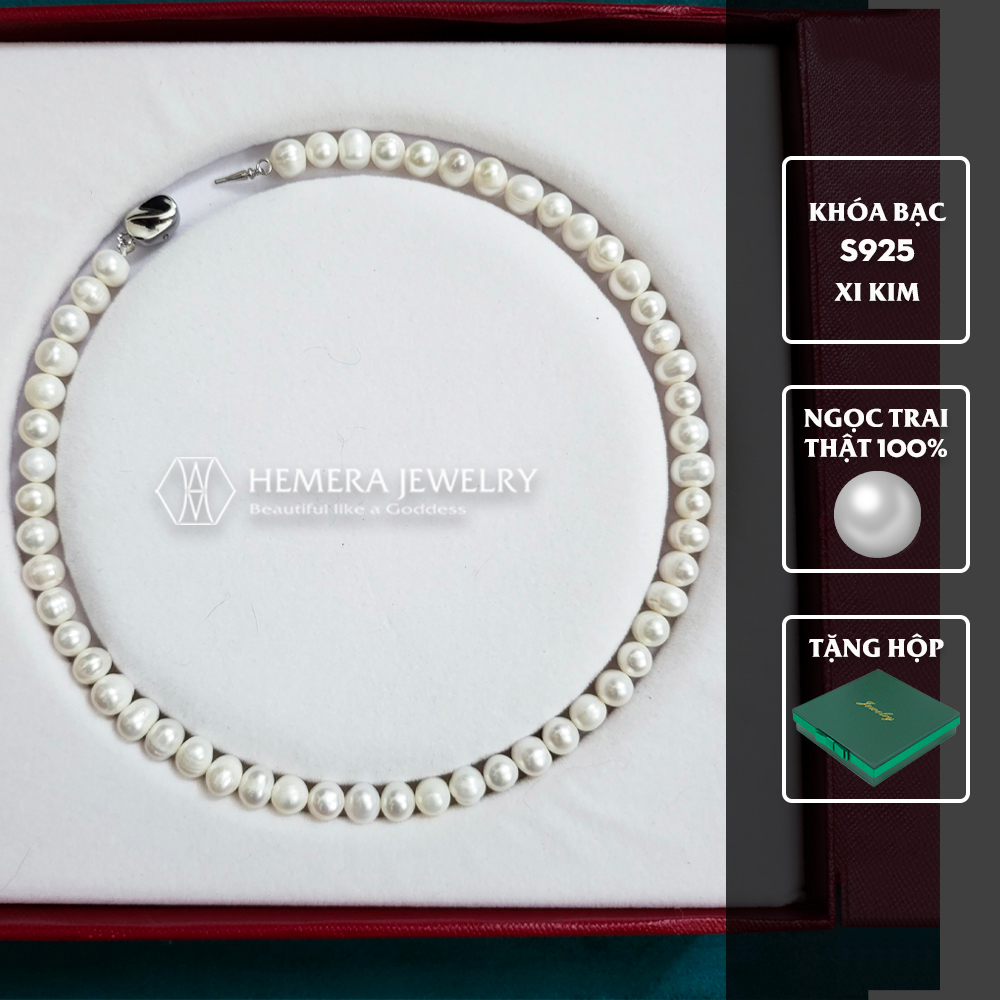Chuỗi vòng cổ Hemera hạt trai nuôi nước ngọt gần tròn chất lượng AA+ bóng đẹp ít tì vết HMR61AA+
