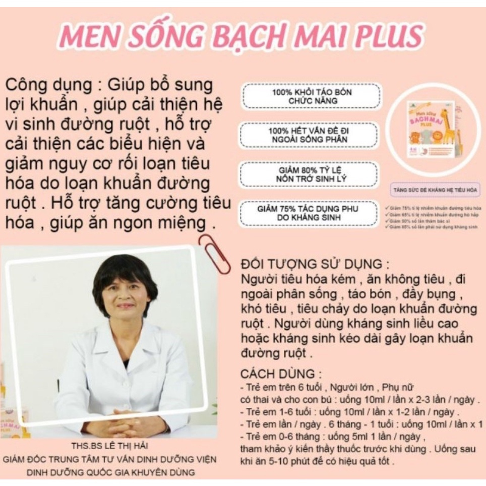 Men sống, enzym Bạch Mai (15 ống), Việt Nam dạng nước tăng cường hệ tiêu hóa, giảm biếng ăn cho bé