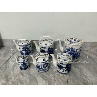 Ấm tích uống trà men lam, men màu Bát Tràng (nhiều cỡ)