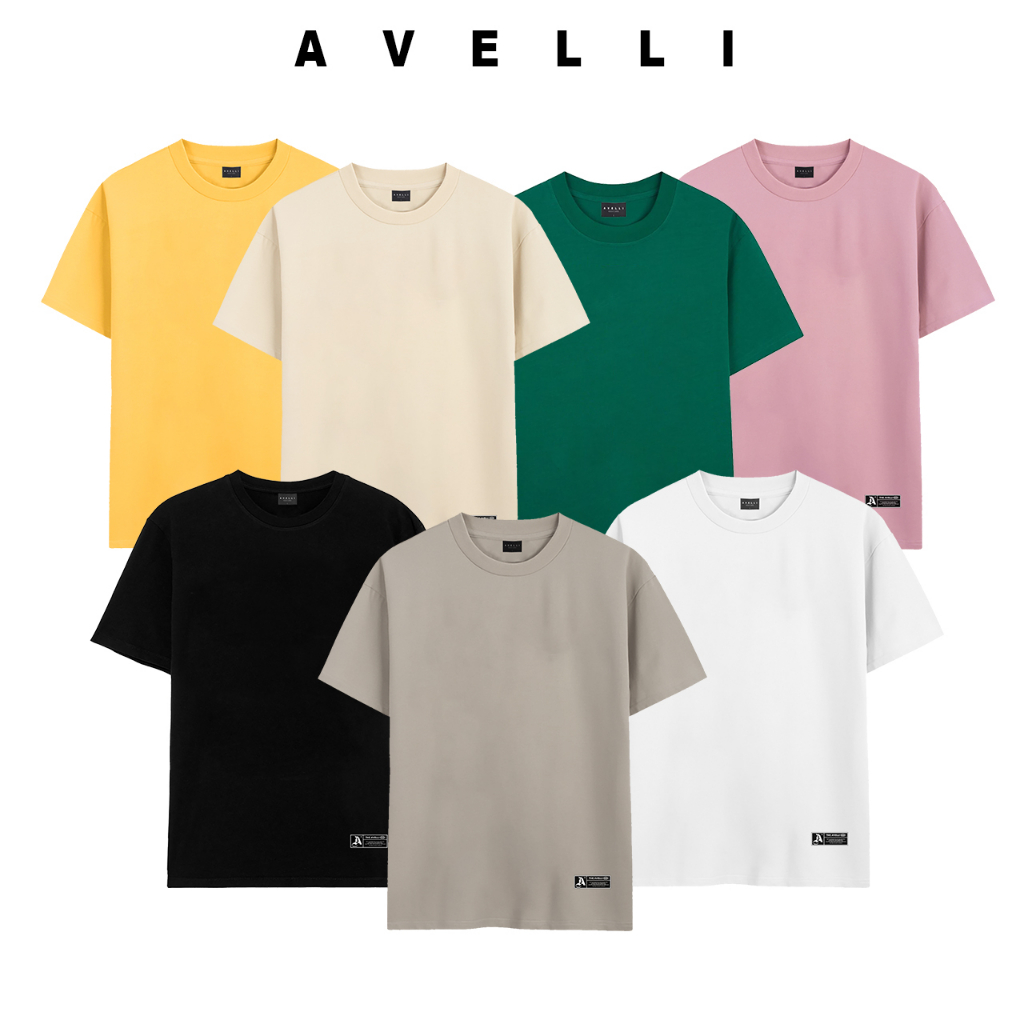 Áo thun trơn nam nữ local brand unisex basic nam nữ Avelli 7 màu Đen, Trắng, Trà, Be, Xanh trend, Vàng, Hồng