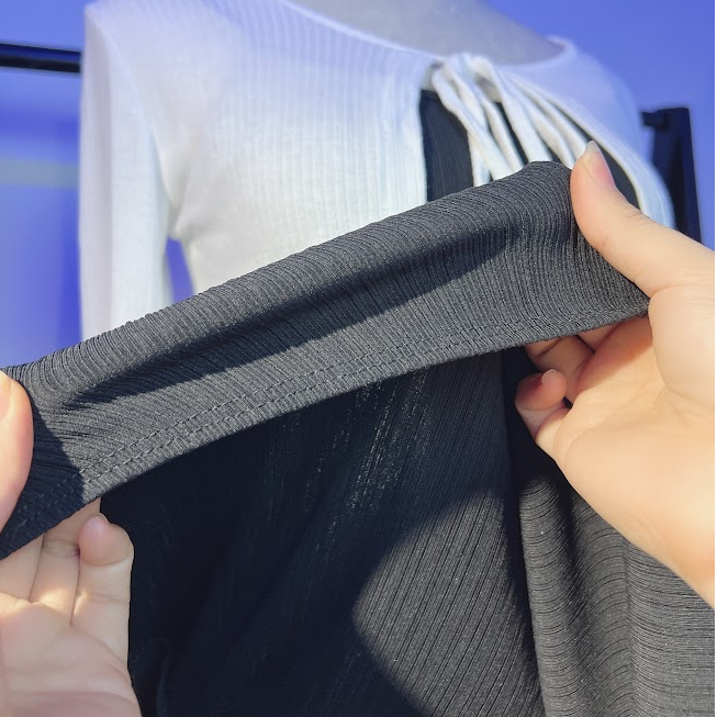 BARE_(Có size) Đầm hai dây nữ form ngắn xòe nhẹ kèm quần trong chất thun gân trung mềm mát phong cách đơn giản - Đ017