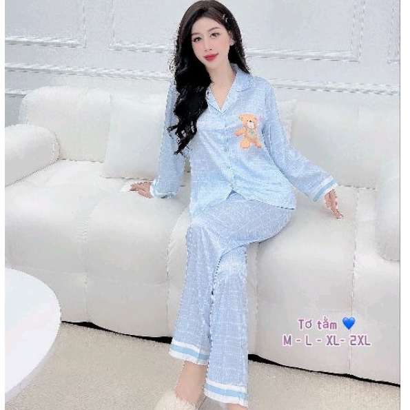 Bộ Pijama Tay Dài Nữ Lụa Cao Cấp🎀Hàng Có Size