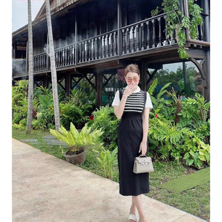 Váy sơ mi phối kẻ
