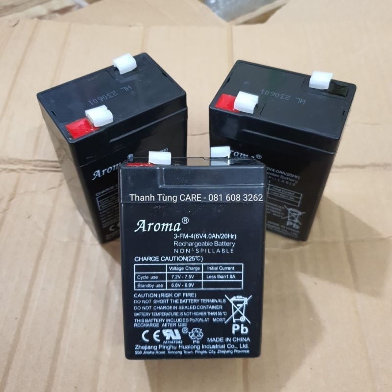 Ắc quy 6V4Ah Aroma cho Quạt tích điện | Xe điện trẻ em 6V-12V chính hãng Aroma