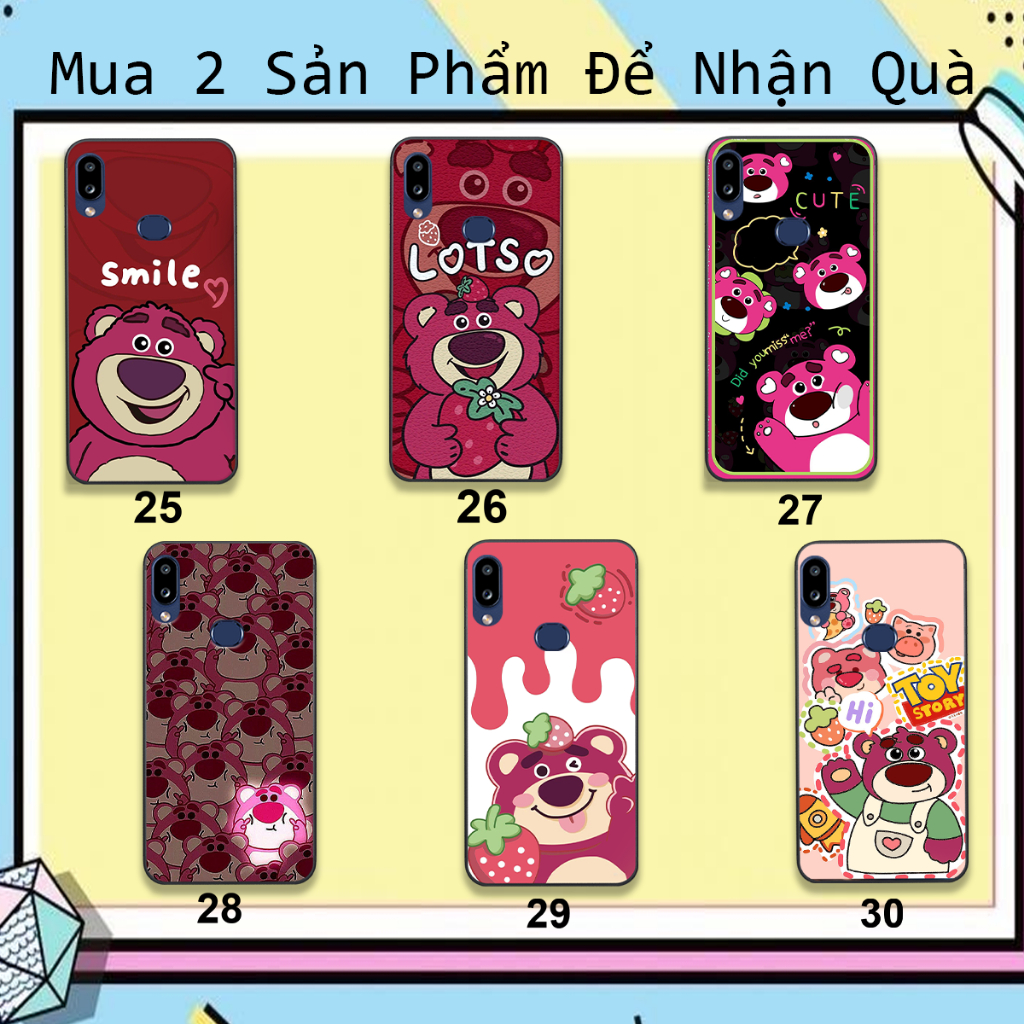 Ốp Samsung A10 / M10 / A10S / A01 in hình họa tiết gấu dâu , gấu lotso hồng đẹp cute hot trend