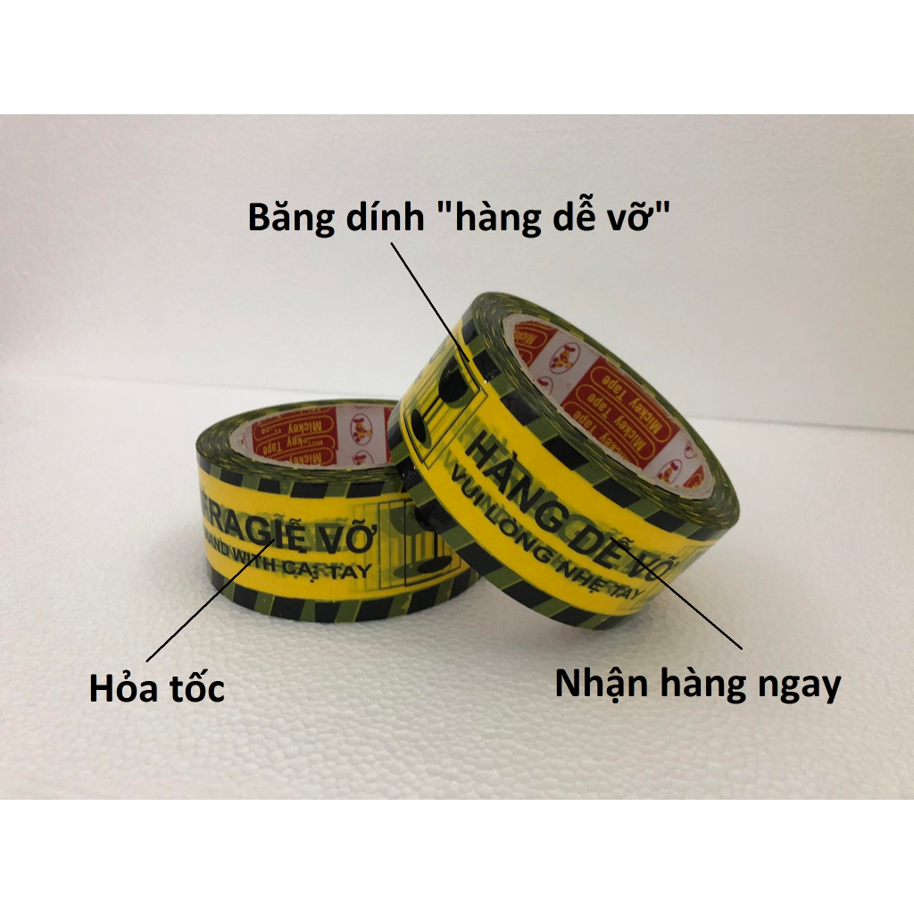 Băng dính hàng dễ vỡ lõi giấy 3 ly 0.2kg  / cuộn hỗ trợ đóng thùng xốp thùng bìa thùng carton