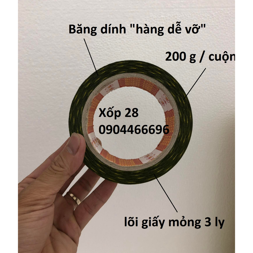 Băng dính hàng dễ vỡ lõi giấy 3 ly 0.2kg  / cuộn hỗ trợ đóng thùng xốp thùng bìa thùng carton
