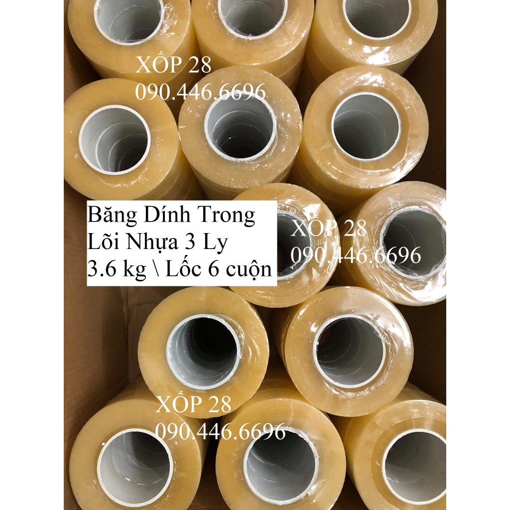 Băng dính trong lõi nhựa 3 ly 0.6kg  / cuộn hỗ trợ đóng thùng xốp thùng bìa thùng carton