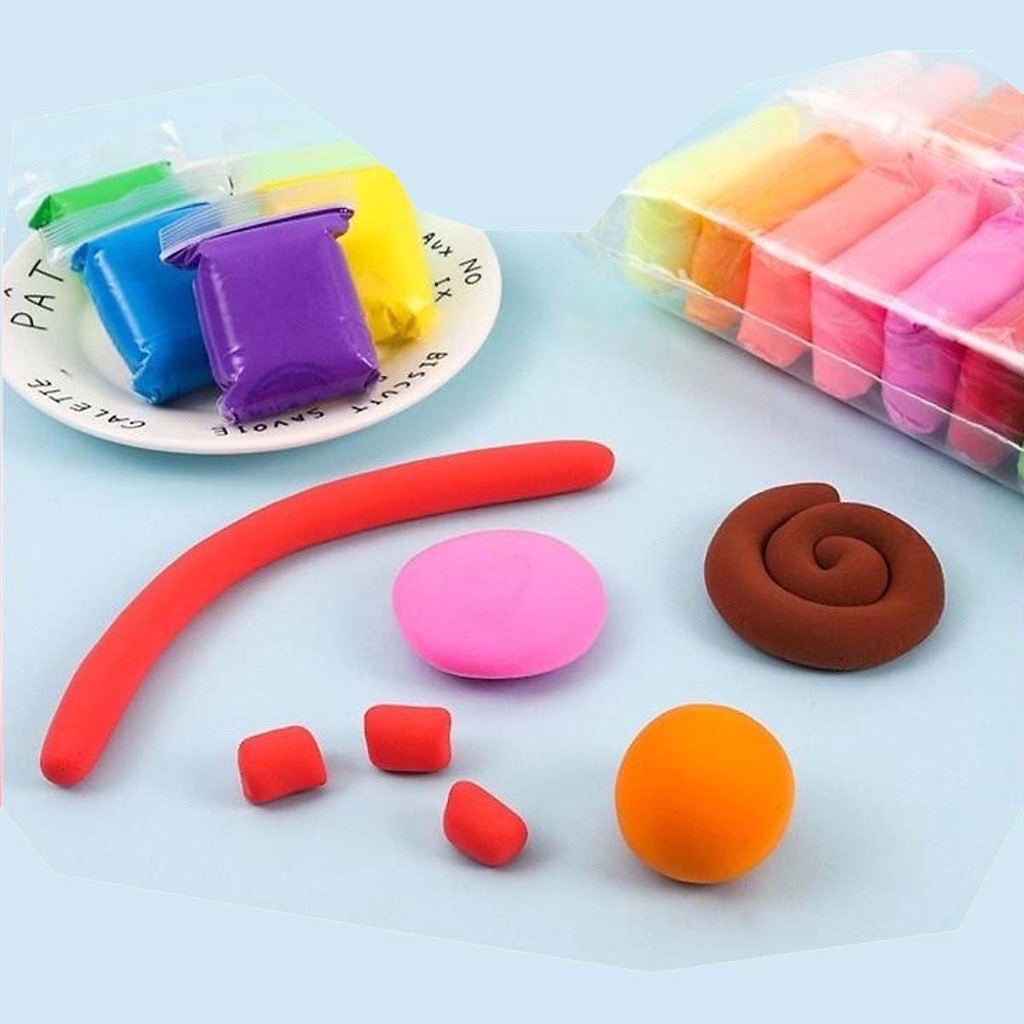✏️ Đất Sét Nhật Tự Khô 12 Màu An Toàn Nặn Hình Cao Cấp Siêu Nhẹ Dành Cho Bé Làm Butter Slime Trang Trí
