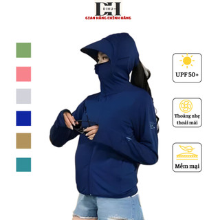 Áo chống nắng nữ 2 lớp Dihu mũ vành rộng cứng, áo nắng nữ thông hơi cánh tay  cản tia UV thoáng mát thấm hút mồ hôi