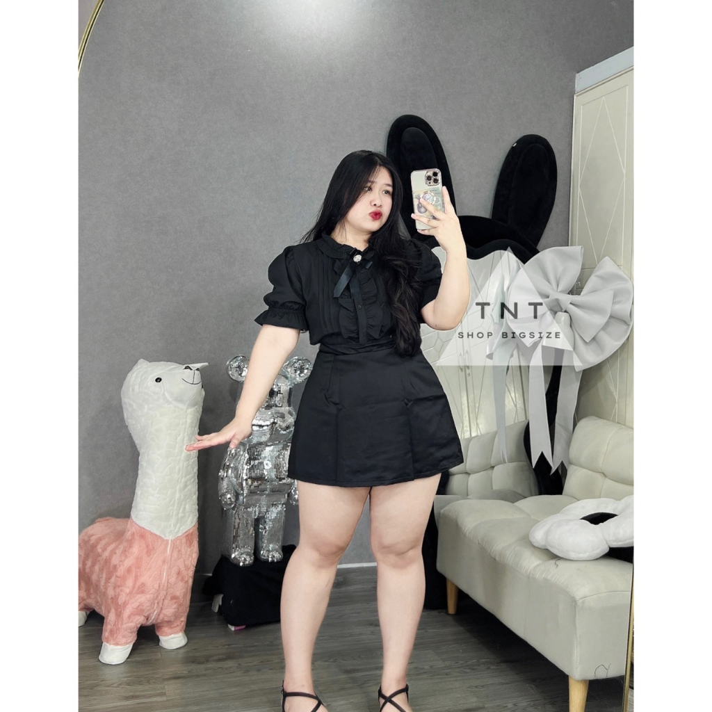 ÁO SƠ MI TAY BỒNG CỔ TRÒN ĐÍNH NƠ