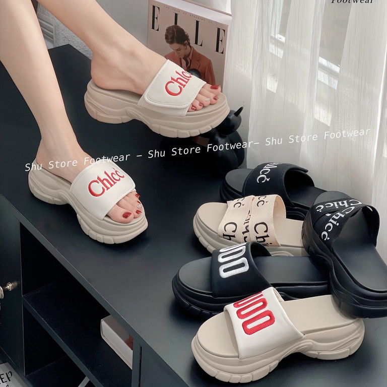 Shu store | Dép đế xuồng bảng ngang thêu chữ hàng quảng châu có sẵn