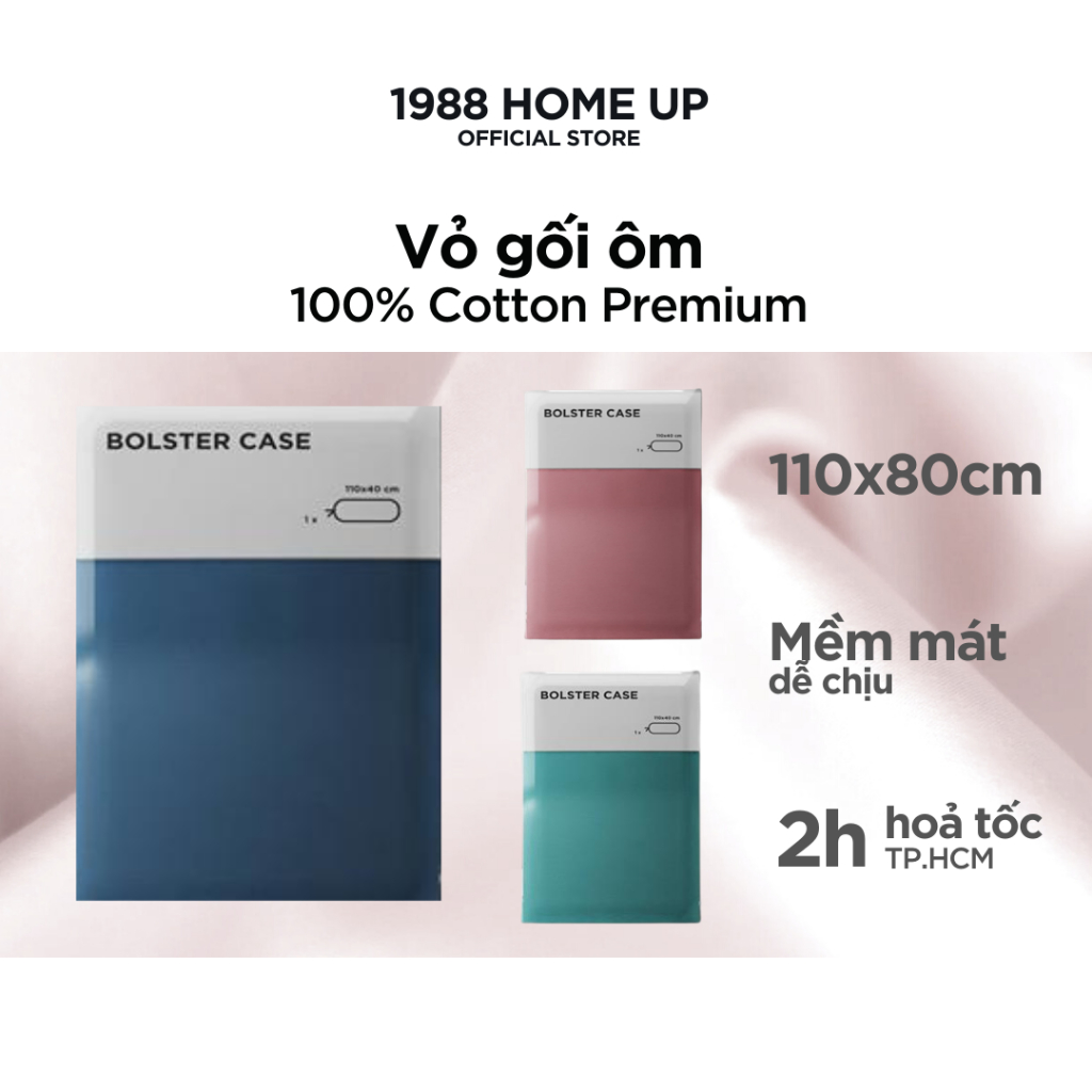 Vỏ gối ôm trơn 100% Cotton Premium (nhiều màu) 110x80 cm - 1988 Home Up, áo gối ôm cotton satin 60S, bao gối cotton lụa