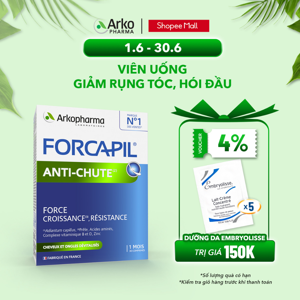 Viên uống giảm rụng tóc, hói đầu Arkopharma 30 viên/hộp
