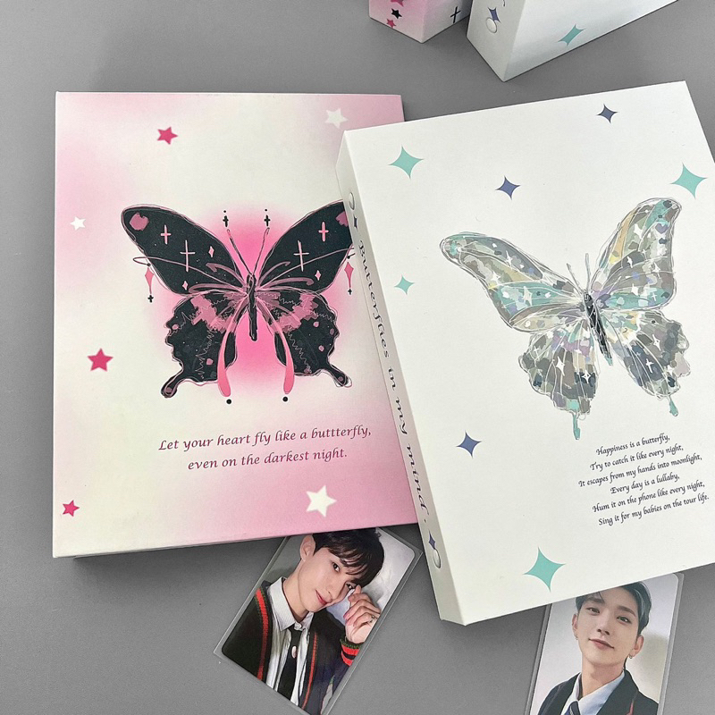 Binder A5 Mẫu butterfly Hồng,Trắng/ Album Ảnh Bìa Cứng đựng card ( KHÔNG KÈM RUỘT)