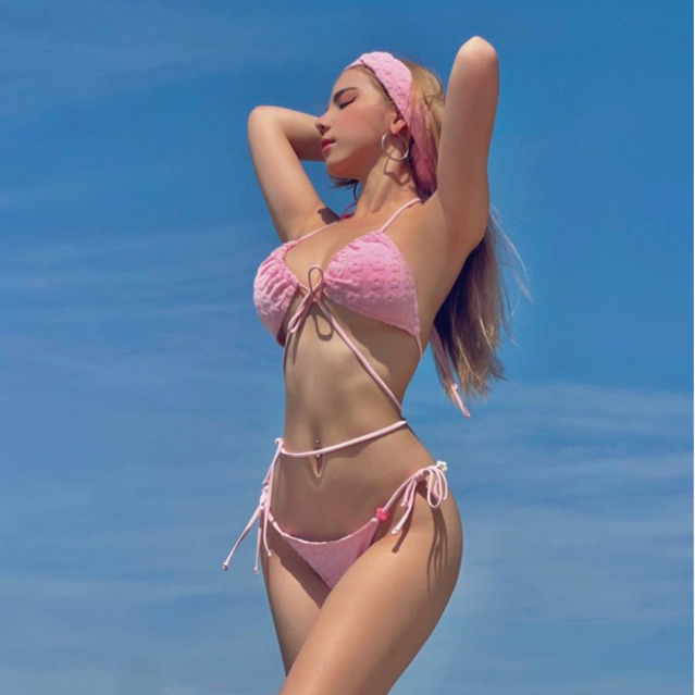 Bikini 3 mảnh nhung hoa dây hoa