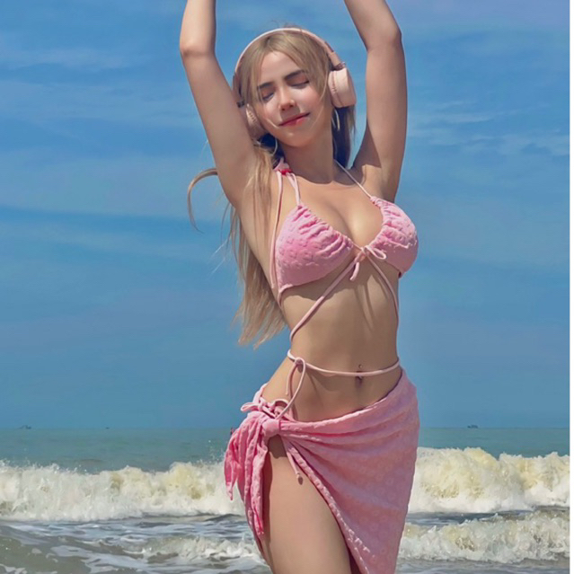 Bikini 3 mảnh nhung hoa dây hoa
